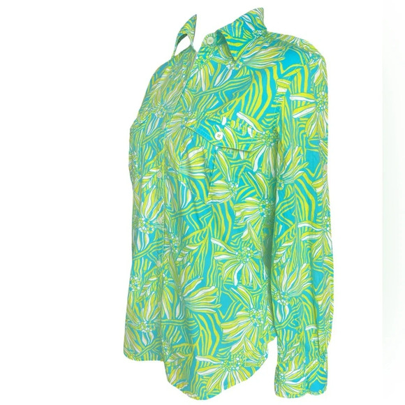 Lilly Pulitzer Green Blue Floral Button Down Shirt Women’s Size S - Picture 2 of 6